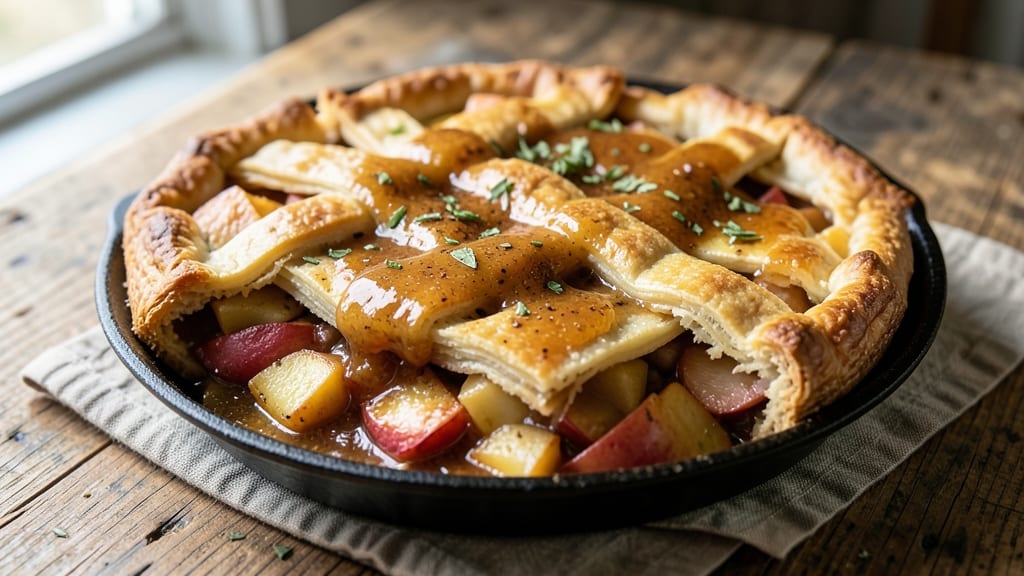 Acadian Rappie Pie Recipe: Spiced Rum-Infused Lattice Crust Over Warm Fruit Filling