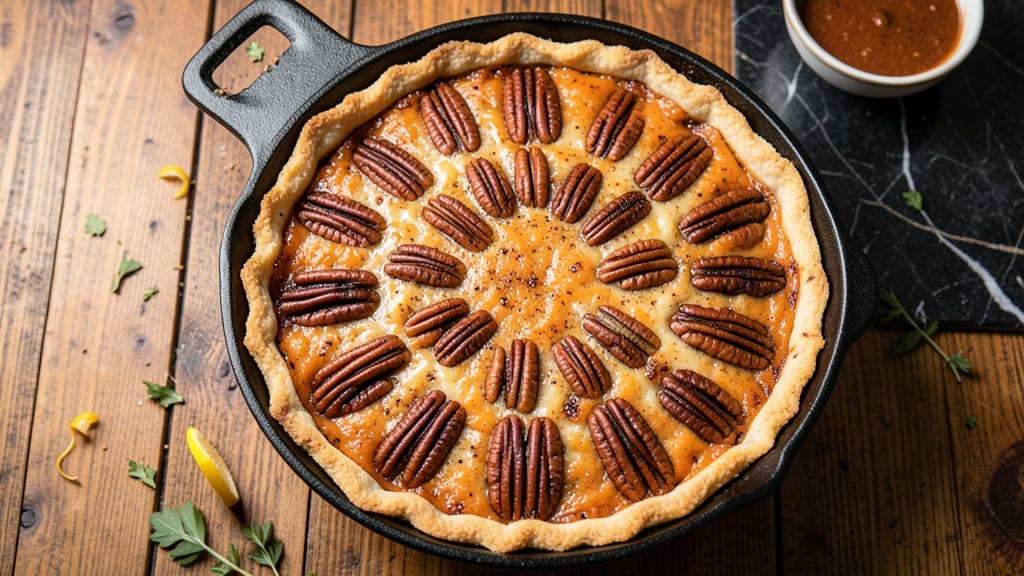 Southern Sweet Potato Pecan Pie Recipe: Crunchy Nut Topping Over Silky Spiced Filling