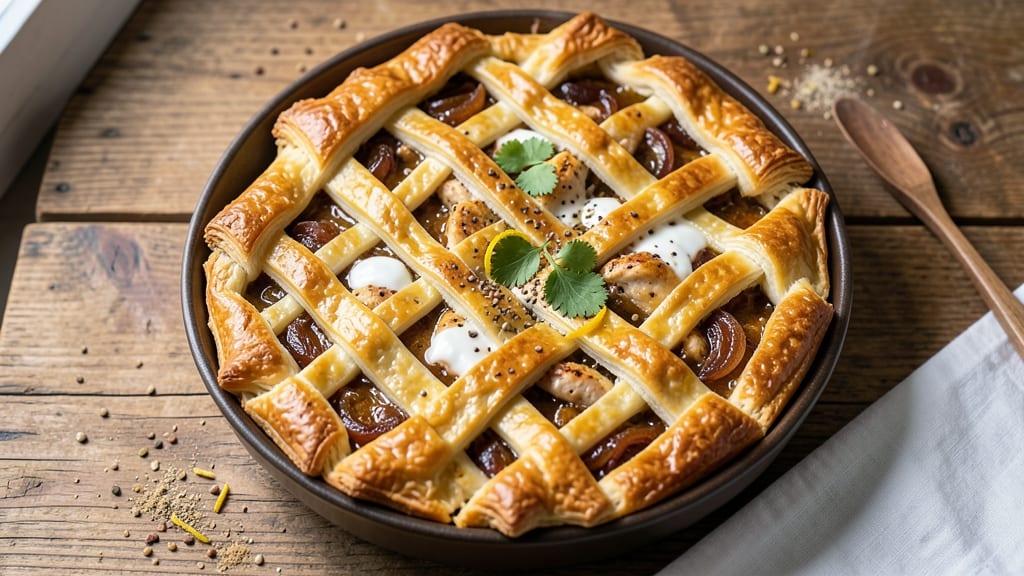 Chicken Curry Pie Recipe With Puff Pastry: Golden Crust Over Spiced Gravy Bliss
