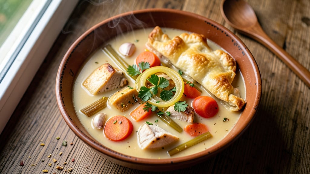 Pub Style Chicken Pot Pie Soup Recipe: Crispy Topped Comfort in One Bowl