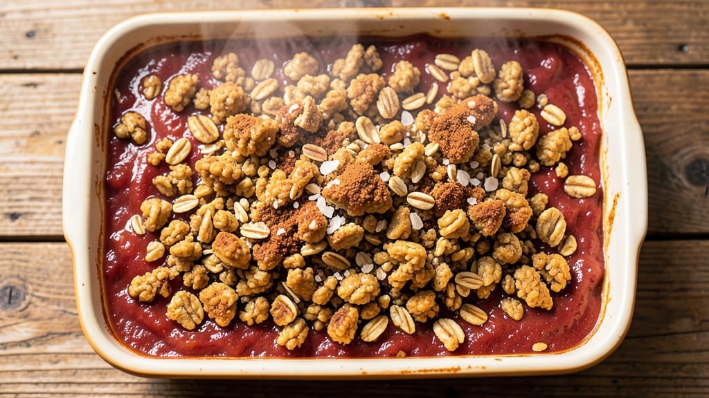 Apple Crisp Recipe With Apple Pie Filling And Oatmeal: Warm Spice Streusel Over Melty Vanilla Filling