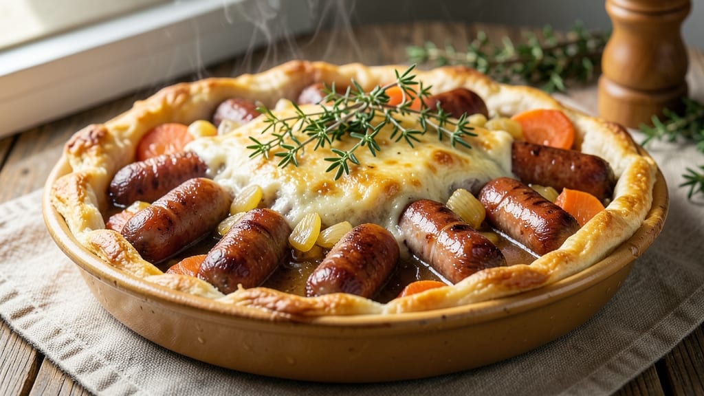 Pork Sausage Pie Recipe: Flaky Crust Encasing Savory Meat and Herbed Gravy