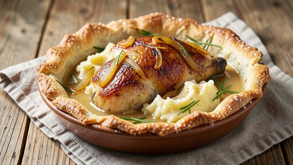 Roasted Chicken Pot Pie Recipe: Crispy Lattice Crust Over Savory Gravy-Filled Heaven